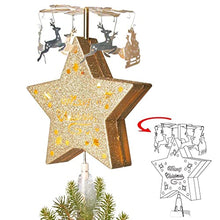 Load image into Gallery viewer, EAMBRITE Christmas Star Tree Topper Pre-lit Golden Star Tree Topper with Flying Reindeer Decorations Plug in for Indoor and Outdoor Décor - Warm White Led
