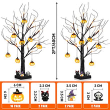 Load image into Gallery viewer, Eambrite Set of 2 Halloween Tree with 24 Orange LEDs Battery Operated Black Twig Tree with Pumpkin Ornaments Light up Halloween Decorations Indoor Spooky Party Decor Gifts for Kids (2pcs, 60cm/2ft)