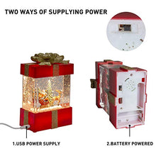 Load image into Gallery viewer, PEIDUO Christmas Snow Globe Lighted Lantern with Music Boxes Animated ,Santa Claus Glittering Lantern Lamp Lantern for Christmas Home Decoration, Holidays Home Tabletop Decor, 3 AA Battery or USB