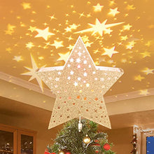Load image into Gallery viewer, Vanthylit Gold Star Christmas Tree Topper with Built-in Rotating Warm White Star Projector for Christmas Tree Decorations