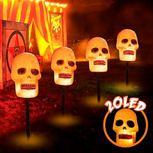 Load image into Gallery viewer, PEIDUO 4PK Halloween Yard Stakes with 20LT Warm White Lights, Skeleton Skull Pathway Lights for Outdoor Driveway Walkway Garden Lawn Decor, Sidewalk Decorations