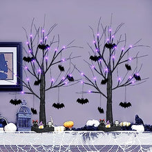 Load image into Gallery viewer, Vanthylit Black Tree Halloween Decotations, Battery Powered LED Purple Tree Lights with Bat Decorations, Glittered Halloween Spooky Tree for Tabletop Home Party Indoor Outdoor Decor (2FT, 2 Pack)