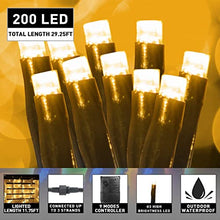 Load image into Gallery viewer, PABIPABI Cluster String Lights 200LT Connectable 29.25FT 9 Modes Christmas Firecracker Fairy Lights Waterproof Indoor & Outdoor for Window Fence Garden Wedding Party Plug in (Warm White)
