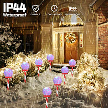 Load image into Gallery viewer, Vanthylit Christmas Decorations, 4PK RGB Shimmering Ball with Candy Cane Pathway Markers Decorative Lights Outdoor Stake Light Decoration