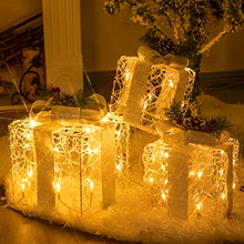 Load image into Gallery viewer, Christmas Decorations, Vanthylit Set of 3 Christmas Lighted Acrylic Gift Boxes with 48LT Warm White LED Plug in Transparent Present Boxes for Indoor Outdoor Use Christmas Yard Room Tree Decorations