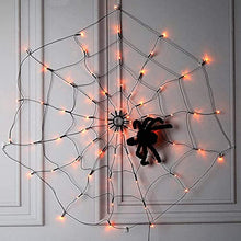 Load image into Gallery viewer, EAMBRITE Halloween Spider Web Lights with Plush Spider Spooky Indoor Decorations Light up Fake Spiderweb Decor Prop for Window Kids Party Haunted House (3FT/100CM)