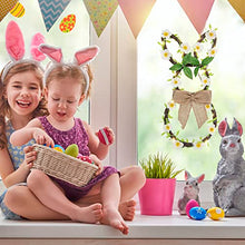 Load image into Gallery viewer, EAMBRITE Easter Bunny Wreath with Linen Bow 25LT Spring Wreath for Front Door Wall Window with Lights Home Decor Battery Operated and Timer (17.5”)