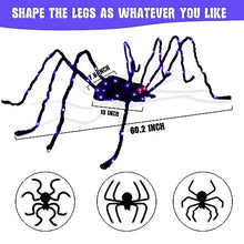 Load image into Gallery viewer, EAMBRITE 5FT Halloween Giant Spider, Light Up Spider Outdoor with 84LT Purple Lights, Black Scary Spider Halloween Decorations for Yard Haunted House Window Party Porch Indoor Outside Decor