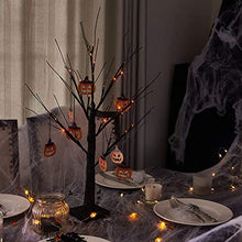Load image into Gallery viewer, EAMBRITE Small Black Glitter Halloween Tree Light with 24 Orange LEDs Battery Operated Lighted Spooky Pumpkin Display Tree for Party Decoration (60cm/2ft)