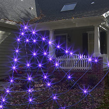 Load image into Gallery viewer, EAMBRITE Halloween Decorations Giant Spider Web with Purple Lights Light up Black Spiderweb Mains Powered Halloween Outdoor Lights Waterproof for Garden Yard Décor (5m/16ft)