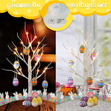 Load image into Gallery viewer, Easter Decorations, EAMBRITE Easter Tree with 10pcs Easter Eggs, Lighted Birch Tree with Timer Battery Powered, Tabletop Centerpiece Spring Decorations for Home(2FT / 24 LED)