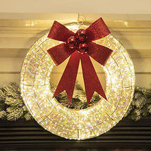 Load image into Gallery viewer, EAMBRITE Light up Christmas Wreath Decorations with 400 LEDs Mains Powered Front Door Wreath with Red Bow and Berries Hanging Garland for Holiday Festive Winter Wall Decor 47cm – Large, Sliver Gold