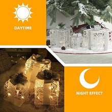 Load image into Gallery viewer, EAMBRITE 3PK Light up Present Boxes Silver Gift Boxes with Warm White Lights Plug in for Christmas Decorations Home and Outdoor Décor