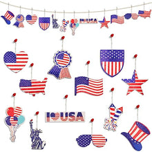 Load image into Gallery viewer, 4th of July Ornaments for Tree, Vanthylit 24pcs Wooden Independence Day Decorations, Hanging Memorial Day Ornaments for Home Table Tiered Tray Party Favor