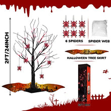 Load image into Gallery viewer, PEIDUO 2 FT Black Halloween Tree with 24 Red Lights and Halloween Tree Ornaments Light up Bonsai Tree with Timer for Halloween Decorations Indoor Battery Powered