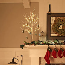 Load image into Gallery viewer, Eambrite Small White Christmas Tree Lights with 8 Ornamental Baubles Battery Operated Twig Tree Tabletop Decoration for Home Party Wedding(60cm/2ft, upgraded)