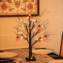Load image into Gallery viewer, EAMBRITE Small Black Glitter Halloween Tree Light with 24 Orange LEDs Battery Operated Lighted Spooky Pumpkin Display Tree for Party Decoration (60cm/2ft)