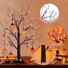 Load image into Gallery viewer, Vanthylit Halloween Decorations Black Halloween Tree Glittered with Orange Lights and Hanging Pumpkins, Halloween Table Decorations Lights for Halloween Decorations Indoor (2FT, Timer)