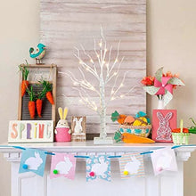 Load image into Gallery viewer, PEIDUO Easter Decorations for The Home, Easter Tree with 12 Hanging Ornaments, Easter Egg Tree Battery Powered Timer, Lighted Birch Tree with LED Lights for Easter Decor (2FT 24 Warm White Lights)