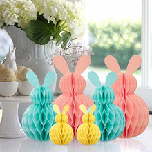 Load image into Gallery viewer, Eambrite 6PCS Easter Hanging Decorations Spring Honeycomb Paper Ball Easter Bunny Decorations, Easter Tree Decorations Hanging Paper Ornaments for Home Party (Pink, Blue, Yellow)