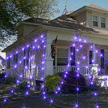 Load image into Gallery viewer, EAMBRITE Halloween Decorations Giant Spider Web with Purple Lights Light up Black Spiderweb Mains Powered Halloween Outdoor Lights Waterproof for Garden Yard Décor (5m/16ft)