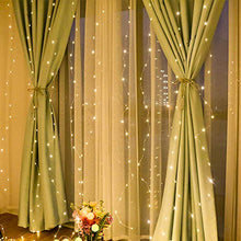 Load image into Gallery viewer, Vanthylit Window Curtain String Light and Sheer Voile Window Curtain Panels, 300 LED 9.8ft x 9.8 ft Hanging Window Curtain and Curtain Lights
