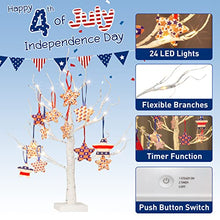 Load image into Gallery viewer, PABIPABI 4th of July Display Tree with 12 Fabric Pentagrams, Battery Operated Patriotic Table Decor Tree with Timer for Independence Memorial Day Labor Day Home Party Office Decor(Warm White)