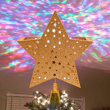 Load image into Gallery viewer, PEIDUO Christmas Clearance 11" Hollow Gold Star Christmas Tree Topper with Rotating Magic Ripple Projector for Crown Xmas Tree Topper Decoration