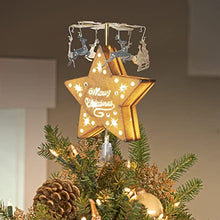 Load image into Gallery viewer, EAMBRITE Christmas Animated Tree Topper, Rotating Carousel Tree Topper, Gold Star Treetop Light with Deer Pulling Sleigh Pendants Christmas Decoratons