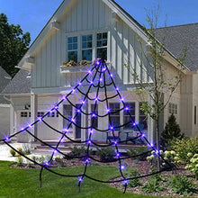 Load image into Gallery viewer, PEIDUO Spider Web Decoration Outdoor,16 * 15FT Giant Halloween Spider Web with 135 LED Purple Lights, Spider Web Lights for Party Yard Bar Haunted House Halloween Decor
