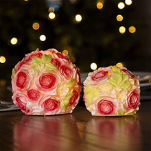 Load image into Gallery viewer, Vanthylit Set of 2 Pretty Blossom Ball Candles Battery Operated with Timer Handmade with Real Wax Flameless Flickering Candle Table Lamp Ornaments for Gift Valentine and Wedding Décor