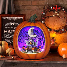 Load image into Gallery viewer, PEIDUO Halloween Light up Pumpkin, Giant Resin Haunted House Decor with Witch and LED Lights, Halloween Houses Village for Indoor Home Table Party Decor