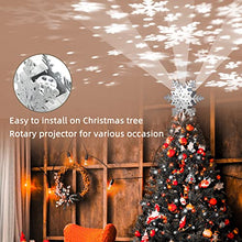 Load image into Gallery viewer, Christmas Tree Topper Lighted Snowflake, 3D Hollow Silver Snowflake Projector, Sliver Snow Tree Topper for Christmas Tree Decorations