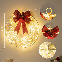 Load image into Gallery viewer, EAMBRITE Light up Christmas Wreath Decorations with 400 LEDs Mains Powered Front Door Wreath with Red Bow and Berries Hanging Garland for Holiday Festive Winter Wall Decor 47cm – Large, Sliver Gold