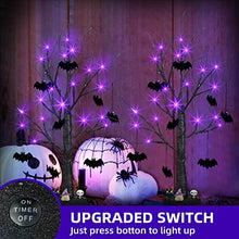 Load image into Gallery viewer, Halloween Tree, Black Halloween Decorations Indoor, 2FT Spooky Tabletop Trees Battery Operated with 24LED Purple Lights 8 Bat Hanging Ornaments, Halloween Centerpieces for Tables, Home, Room(2 Pack)