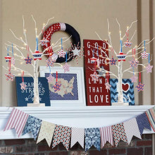 Load image into Gallery viewer, Vanthylit 4th of July Decorations Birch Tree Pack of 2 24 Pieces Independence Day Fabric Star Hanging Ornaments, Battery Powered Timer 24LED Warm White Lights for Patriotic Decor Home Party Decor