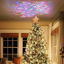 Load image into Gallery viewer, Vanthylit Gold Star Christmas Tree Topper Projector Tree Top Star with Kaleidoscope Effect Christmas Tree Decoration