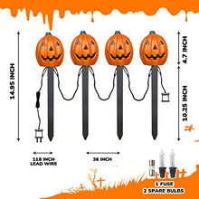 Load image into Gallery viewer, PEIDUO 4PK Halloween Yard Stakes with 20LT Warm White Lights, Pumpkin Pathway Lights for Outdoor Driveway Walkway Garden Lawn Decor, Sidewalk Decorations