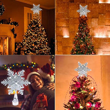Load image into Gallery viewer, EAMBRITE Christmas Tree Topper Silver Snowflake Tree Topper Projector with Rotating Snowflake Projection Plug in for Indoor and Outdoor Christmas Tree Decoration