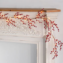 Load image into Gallery viewer, EAMBRITE Lighted Artificial Vine Red Berry Holiday Garland 6FT 88 LED Christmas Garland with Timer Battery Operated for Indoor Outdoor Use