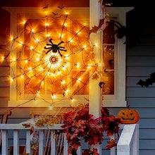 Load image into Gallery viewer, Vanthylit Halloween Spider Web Lights with Black Spider, 70LED Orange Halloween Lights Waterproof for Halloween Decorations Indoor Outdoor