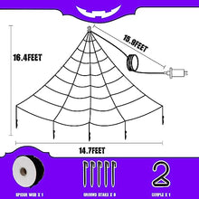 Load image into Gallery viewer, Vanthylit Halloween Decorations, Giant Spider Web Lights with 135 LED Purple Lights Black Spider Web for Outdoor Halloween Decorations Party Yard Haunted Mansion Decor