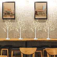 Load image into Gallery viewer, PEIDUO Set of 4 Artificial Tree for Table Decor, Battery Powered Tree Lights with Timer, Lighted Birch Tree with LED Lights for Home, Bedroom, Office, Living Room, Wedding Decor (2FT 24LT Warm White)