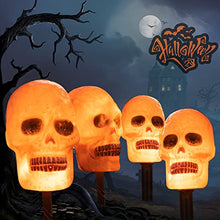 Load image into Gallery viewer, PEIDUO 4PK Halloween Yard Stakes with 20LT Warm White Lights, Skeleton Skull Pathway Lights for Outdoor Driveway Walkway Garden Lawn Decor, Sidewalk Decorations