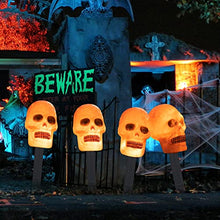 Load image into Gallery viewer, EAMBRITE 4PK 20LT Halloween Skull Pathway Lights End-connectable Skull Stake Lights Waterproof for Halloween Decorations Outdoor Yard Garden Party