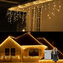 Load image into Gallery viewer, DELICHTER LED deko, 320 LEDs Eisregen Lichterketten mit 8 Modis, Strombetrieb für innen und außen, Garten, Rasen, Dach, Haus, Weihnchten(Warmweiß)