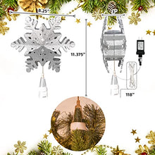 Load image into Gallery viewer, Christmas Tree Topper Lighted Snowflake, 3D Hollow Silver Snowflake Projector, Sliver Snow Tree Topper for Christmas Tree Decorations