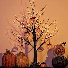 Load image into Gallery viewer, Vanthylit Halloween Decorations Black Halloween Tree Glittered with Orange Lights and Hanging Pumpkins, Halloween Table Decorations Lights for Halloween Decorations Indoor (2FT, Timer)