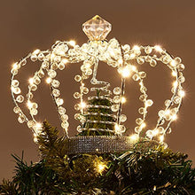 Load image into Gallery viewer, PEIDUO Christmas Jeweled Crown Tree Topper Adapter Plug in with 60 Warm White Lights LED Light Up Tree Topper Decoration for Christmas Tree