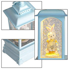 Load image into Gallery viewer, PEIDUO Lighted Easter Lantern Snow Globe Music Boxes Animated , Easter Bunny Lamp Lantern for Home Decoration, Holidays Home Decor, Tabletop Decorative and Gift,3 AA Battery or USB